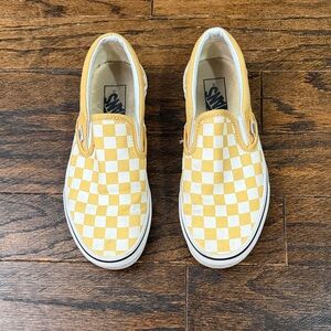 Vans Yellow and White Checkered Slip-On Sneakers
